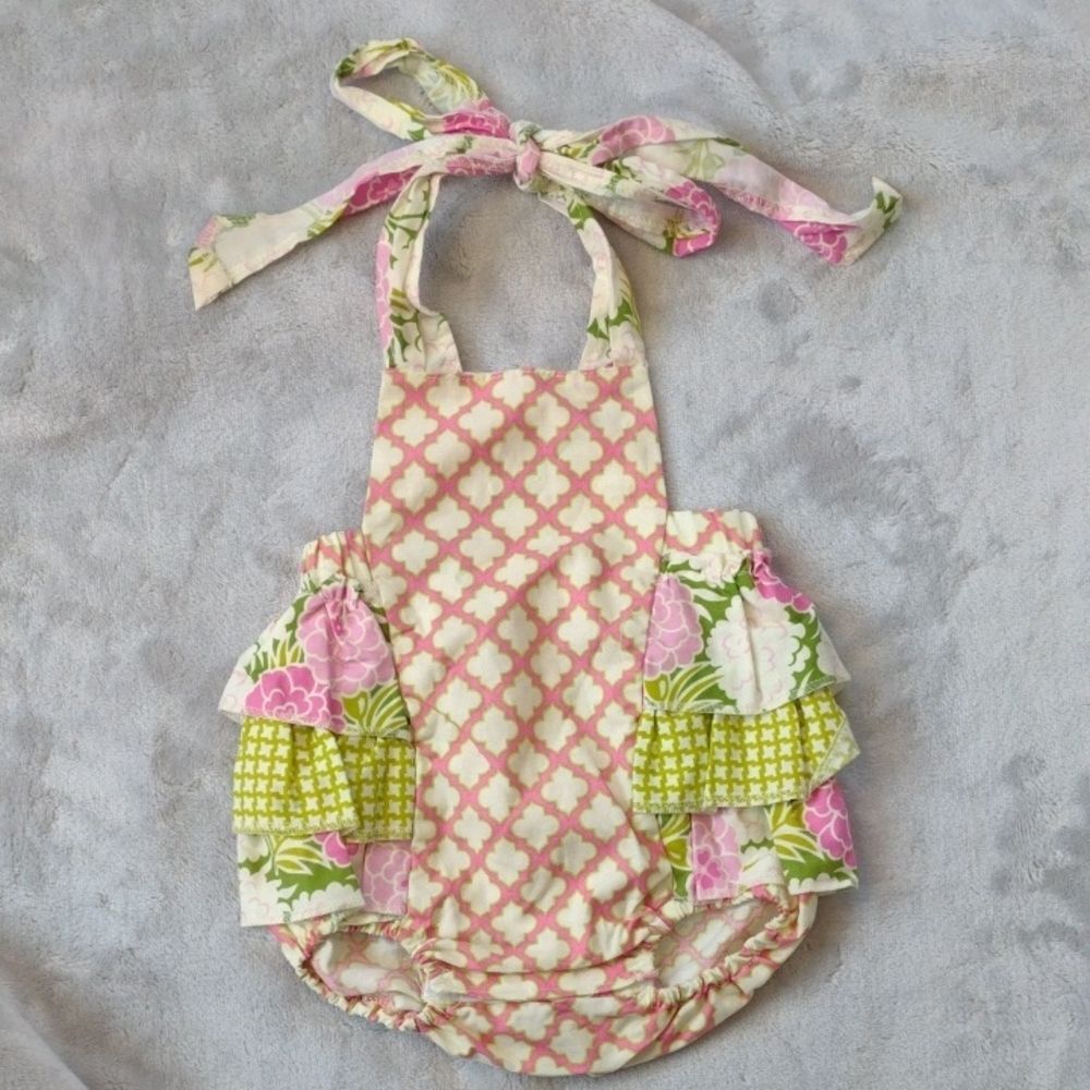 Purrfect Twirlie Girlie Shine All Mine Floral Ruffled Romper Size 0-3 Months